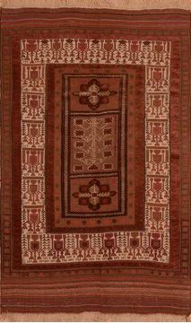 Afghan Kilim Red Rectangle 5x8 ft Wool Carpet 110274