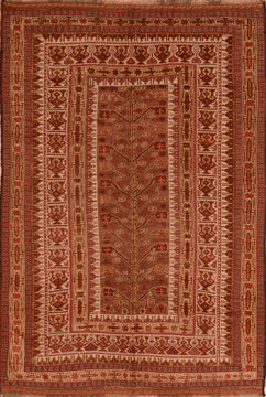 Afghan Kilim Red Rectangle 5x8 ft Wool Carpet 110275