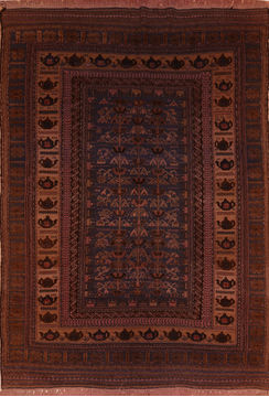 Afghan Kilim Brown Rectangle 6x9 ft Wool Carpet 110276
