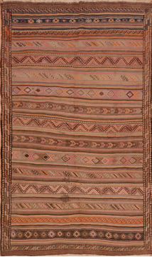 Afghan Kilim Beige Rectangle 5x8 ft Wool Carpet 110277