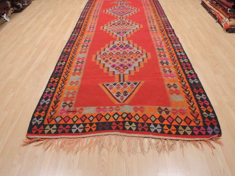 Kilim Red Runner Flat Woven 411 X 123 Area Rug 100-110278 Image 1