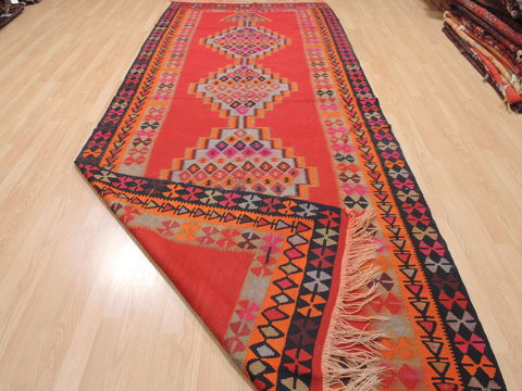 Kilim Red Runner Flat Woven 411 X 123 Area Rug 100-110278 Image 9