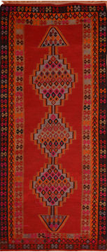 Kilim Red Runner Flat Woven 4'11" X 12'3"  Area Rug 100-110278