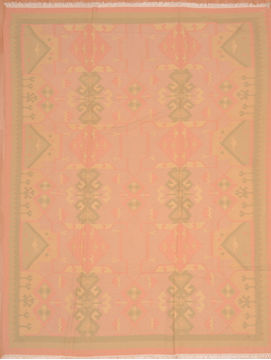 Romania Kilim Beige Rectangle 8x10 ft Wool Carpet 110367