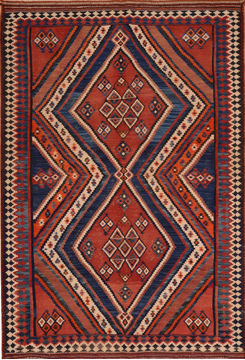 Afghan Kilim Red Rectangle 5x8 ft Wool Carpet 110371