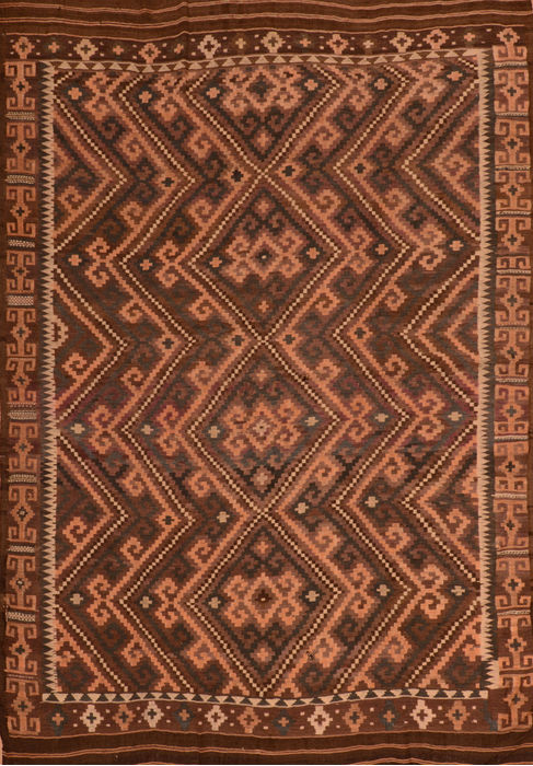 Afghan Kilim Brown Rectangle 8x11 ft Wool Carpet 110376 | SKU 110376