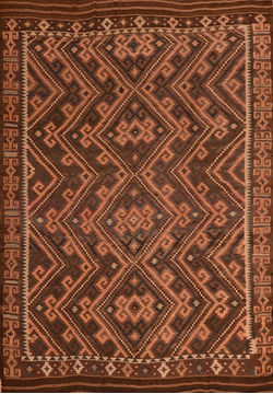 Afghan Kilim Brown Rectangle 8x11 ft Wool Carpet 110376