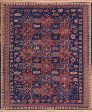 Turkish Kilim Blue Square 9 ft and Larger Wool Carpet 110384