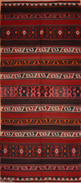 Afghan Kilim Red Runner 10 to 12 ft Wool Carpet 110394