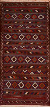 Afghan Kilim Red Runner 10 to 12 ft Wool Carpet 110399