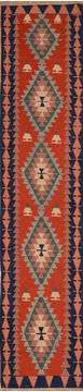 Kilim Red Runner Flat Woven 2'8" X 11'4"  Area Rug 100-110401