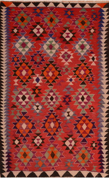 Afghan Kilim Red Rectangle 5x8 ft Wool Carpet 110428