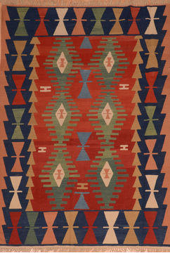 Armenian Kilim Blue Rectangle 6x9 ft Wool Carpet 110445
