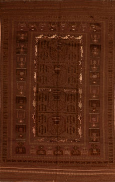 Afghan Kilim Brown Rectangle 6x9 ft Wool Carpet 110461