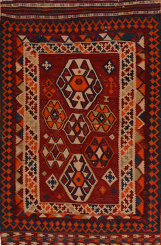 Afghan Kilim Blue Rectangle 5x7 ft Wool Carpet 110466