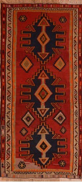 Kilim Red Runner Flat Woven 4'11" X 10'10"  Area Rug 100-110474