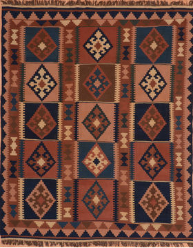 Afghan Kilim Brown Square 7 to 8 ft Wool Carpet 110476