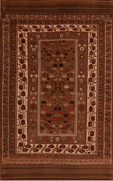 Afghan Kilim Brown Rectangle 6x9 ft Wool Carpet 110477