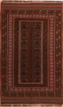 Afghan Kilim Brown Rectangle 5x8 ft Wool Carpet 110480