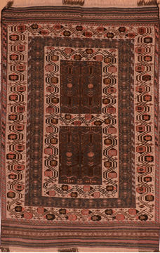 Afghan Kilim Brown Rectangle 5x7 ft Wool Carpet 110482