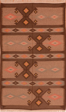 Afghan Kilim Brown Rectangle 5x8 ft Wool Carpet 110486