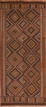 Afghan Kilim Brown Runner 10 to 12 ft Wool Carpet 110493