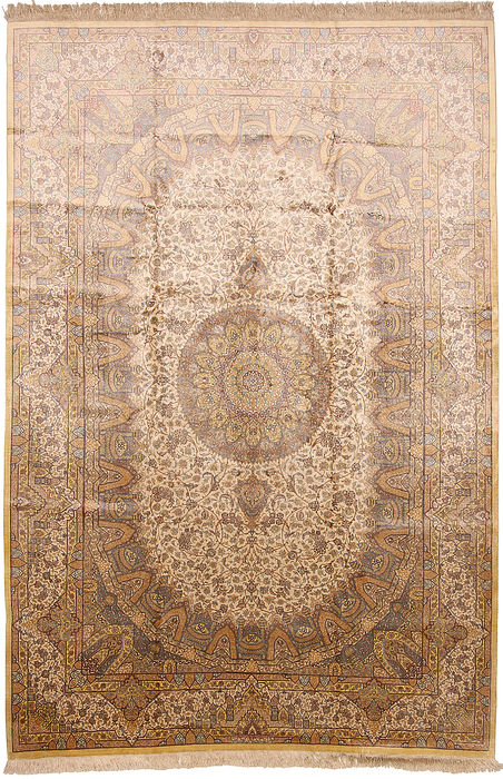 Qum Yellow Hand Knotted 67 X 910 Area Rug 254-110512 Image 0