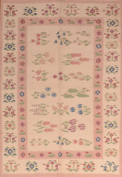 Romania Kilim Beige Rectangle 6x9 ft Wool Carpet 110588