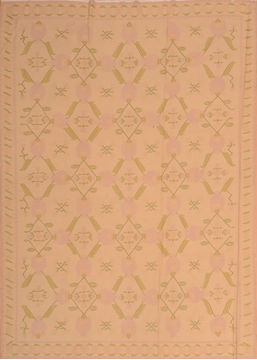 Romania Kilim Beige Rectangle 8x11 ft Wool Carpet 110589