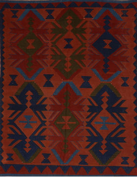 Pakistani Kilim Blue Square 7 to 8 ft Wool Carpet 110596