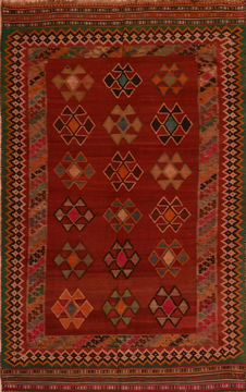 Afghan Kilim Red Rectangle 5x8 ft Wool Carpet 110597