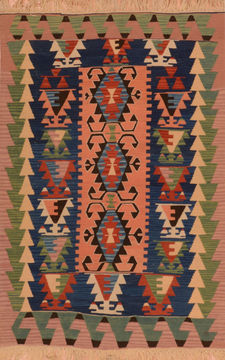 Afghan Kilim Red Rectangle 4x6 ft Wool Carpet 110603