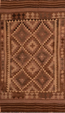 Afghan Kilim Brown Rectangle 5x8 ft Wool Carpet 110623