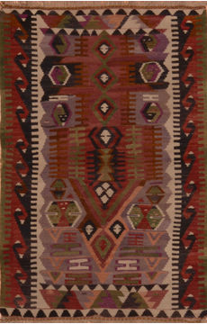 Afghan Kilim Green Rectangle 3x5 ft Wool Carpet 110628