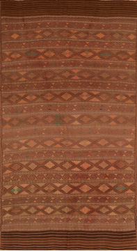 Afghan Kilim Brown Rectangle 6x9 ft Wool Carpet 110631