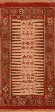 Afghan Kilim Red Rectangle 3x5 ft Wool Carpet 110639