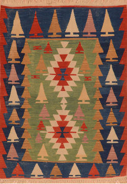 Kilim Blue Flat Woven 3'9" X 5'5"  Area Rug 100-110642