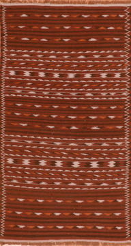 Afghan Kilim Brown Rectangle 4x6 ft Wool Carpet 110647