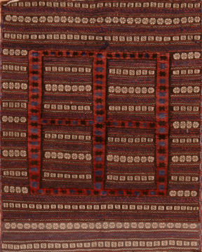 Kilim Red Square Flat Woven 3'9" X 4'6"  Area Rug 100-110648