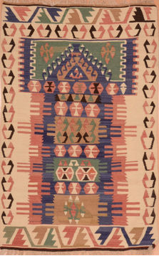 Afghan Kilim Beige Rectangle 3x5 ft Wool Carpet 110649