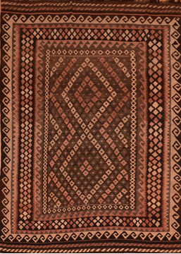 Afghan Kilim Brown Rectangle 7x10 ft Wool Carpet 110669