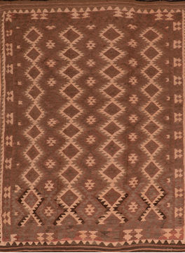 Afghan Kilim Brown Rectangle 7x9 ft Wool Carpet 110670