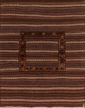 Afghan Kilim Brown Rectangle 3x5 ft Wool Carpet 110676