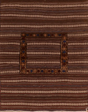 Kilim Brown Flat Woven 4'1" X 5'2"  Area Rug 100-110676