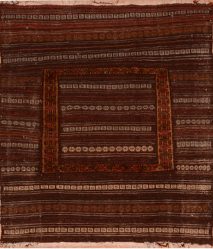 Kilim Brown Flat Woven 4'3" X 4'9"  Area Rug 100-110678