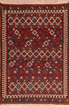 Afghan Kilim Red Rectangle 5x8 ft Wool Carpet 110691