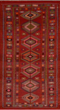 Argentinian Kilim Red Rectangle 6x9 ft Wool Carpet 110700