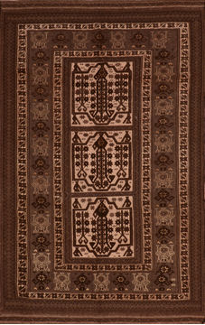 Afghan Kilim Brown Rectangle 6x9 ft Wool Carpet 110706
