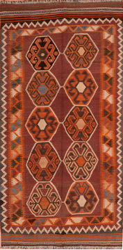 Kilim Orange Runner Flat Woven 4'3" X 8'10"  Area Rug 100-110720