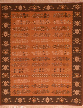 Romania Kilim Brown Rectangle 8x10 ft Wool Carpet 110747
